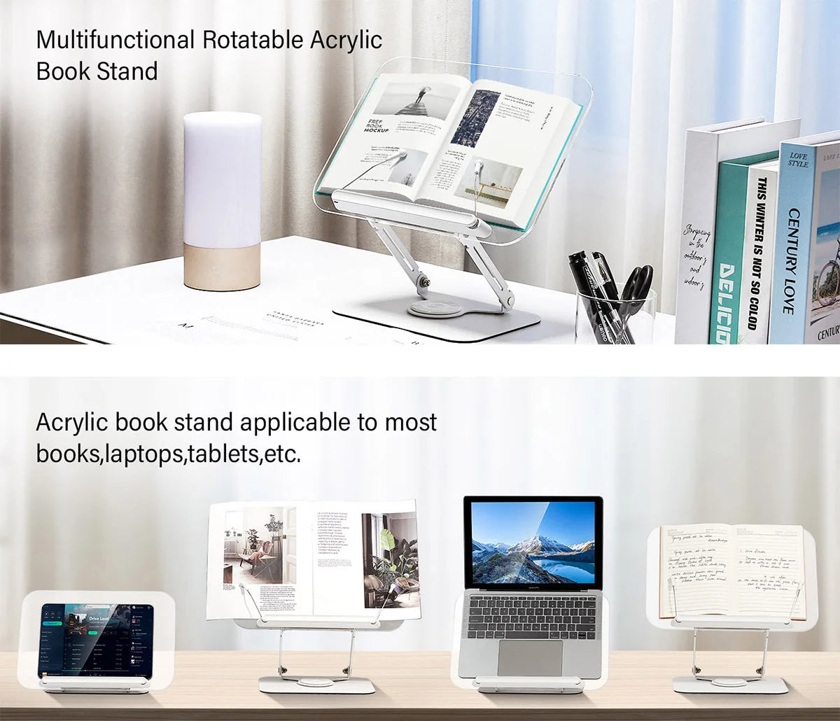 Soporte de lectura multifunción, extensible y ajustable, acero al carbono, adecuado para leer, teléfonos móviles, ordenadores po