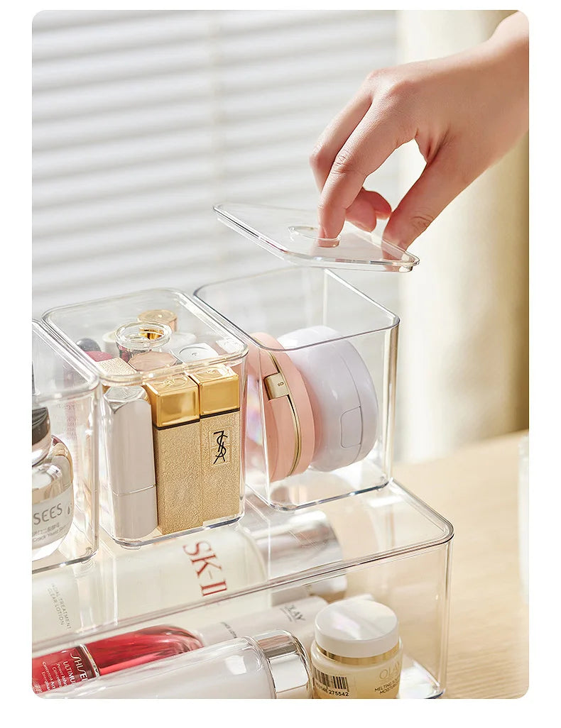 Draw Organizer Acrylic Box With Lid Clear Desk Organizer Box Make up Cosmetics Organiser Office Stationery Storage Box Organizer