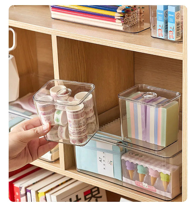 Draw Organizer Acrylic Box With Lid Clear Desk Organizer Box Make up Cosmetics Organiser Office Stationery Storage Box Organizer