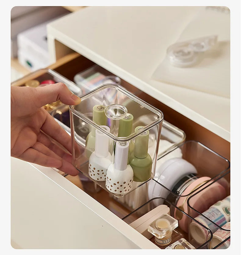 Draw Organizer Acrylic Box With Lid Clear Desk Organizer Box Make up Cosmetics Organiser Office Stationery Storage Box Organizer