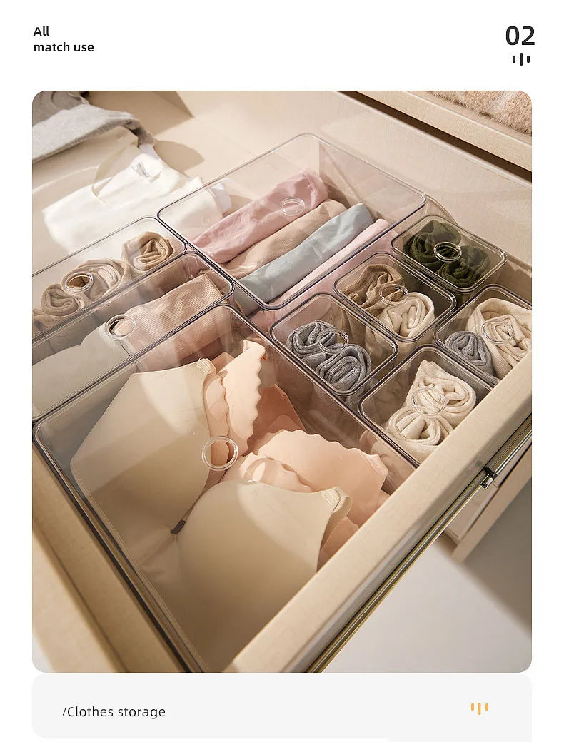 Draw Organizer Acrylic Box With Lid Clear Desk Organizer Box Make up Cosmetics Organiser Office Stationery Storage Box Organizer