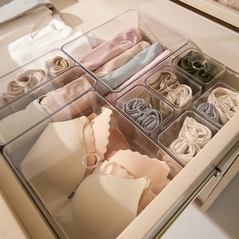 Draw Organizer Acrylic Box With Lid Clear Desk Organizer Box Make up Cosmetics Organiser Office Stationery Storage Box Organizer