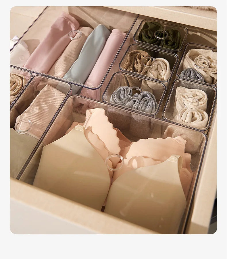 Draw Organizer Acrylic Box With Lid Clear Desk Organizer Box Make up Cosmetics Organiser Office Stationery Storage Box Organizer