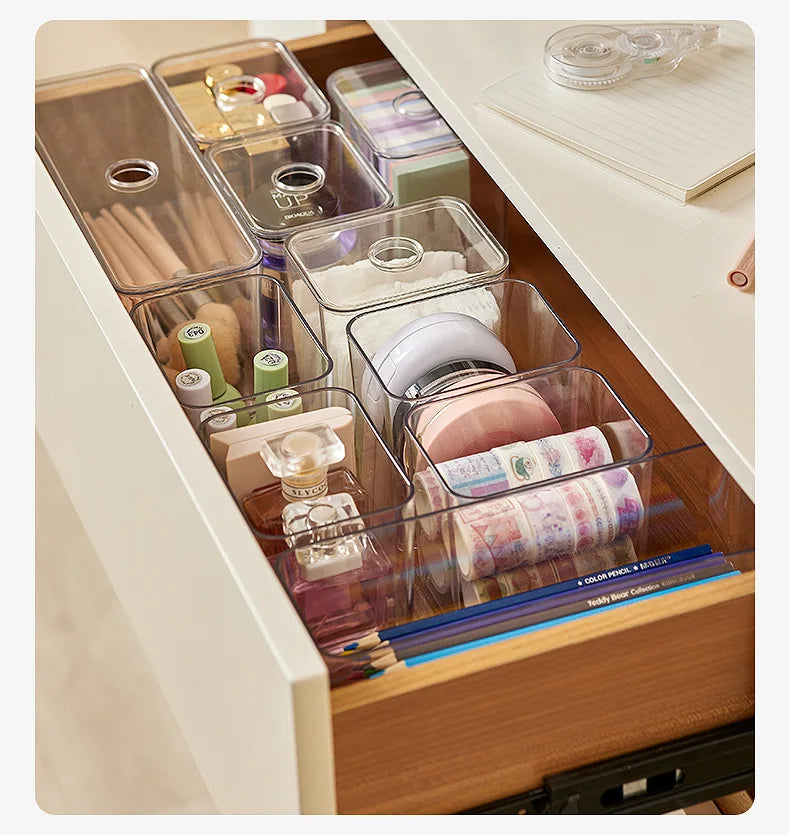 Draw Organizer Acrylic Box With Lid Clear Desk Organizer Box Make up Cosmetics Organiser Office Stationery Storage Box Organizer