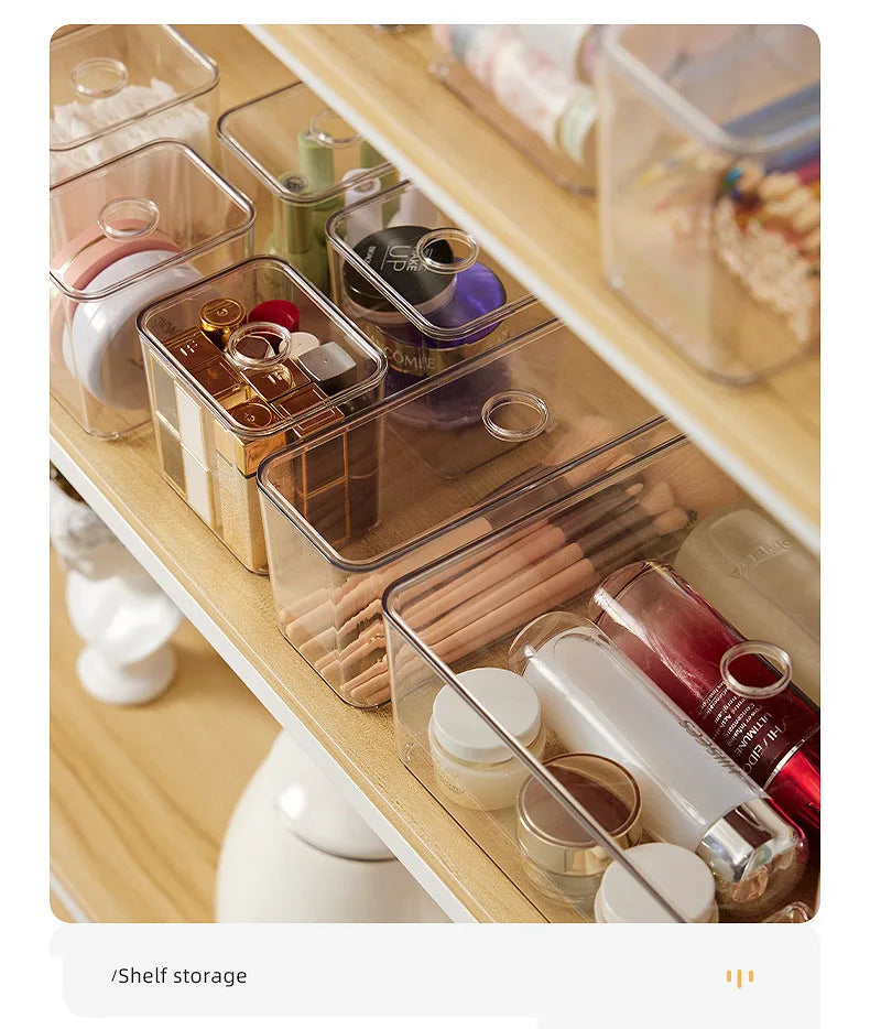 Draw Organizer Acrylic Box With Lid Clear Desk Organizer Box Make up Cosmetics Organiser Office Stationery Storage Box Organizer