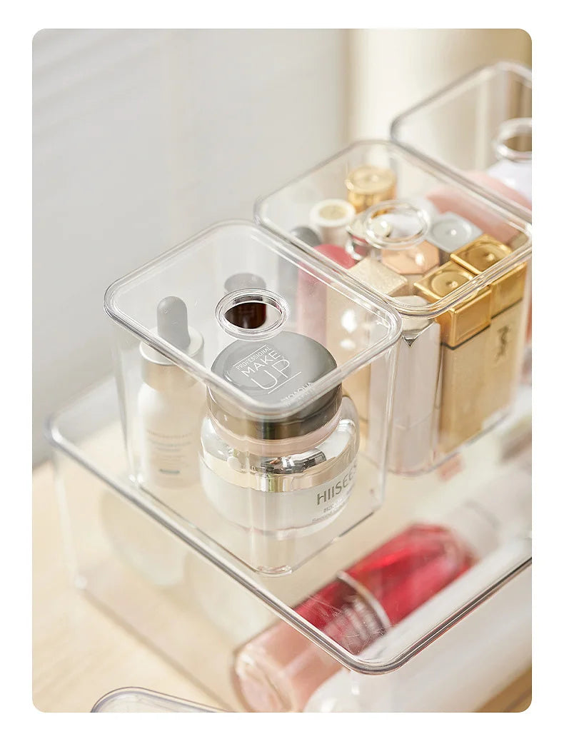 Draw Organizer Acrylic Box With Lid Clear Desk Organizer Box Make up Cosmetics Organiser Office Stationery Storage Box Organizer