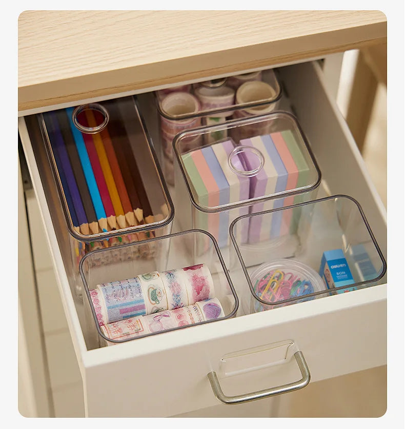 Draw Organizer Acrylic Box With Lid Clear Desk Organizer Box Make up Cosmetics Organiser Office Stationery Storage Box Organizer