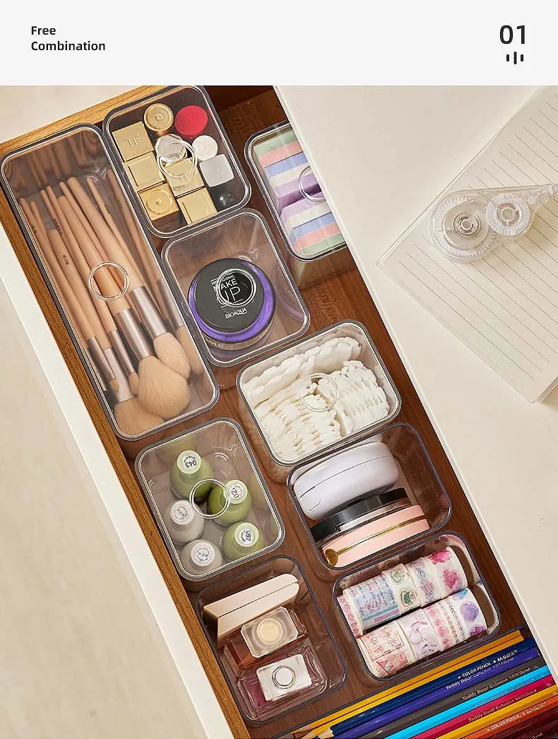 Draw Organizer Acrylic Box With Lid Clear Desk Organizer Box Make up Cosmetics Organiser Office Stationery Storage Box Organizer
